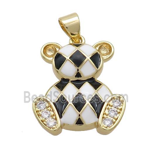 Copper Bear Pendant Pave Zircon White Black Enamel Gold Plated