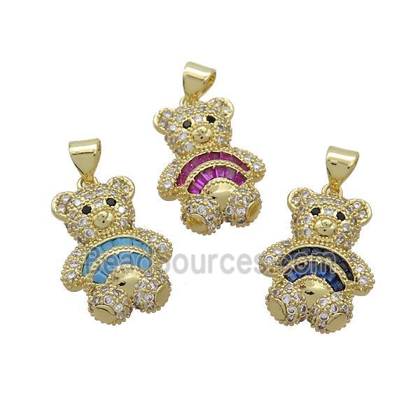 Copper Bear Pendant Pave Zircon Gold Plated Mixed