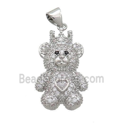 Copper Bear Pendant Pave Zircon Platinum Plated