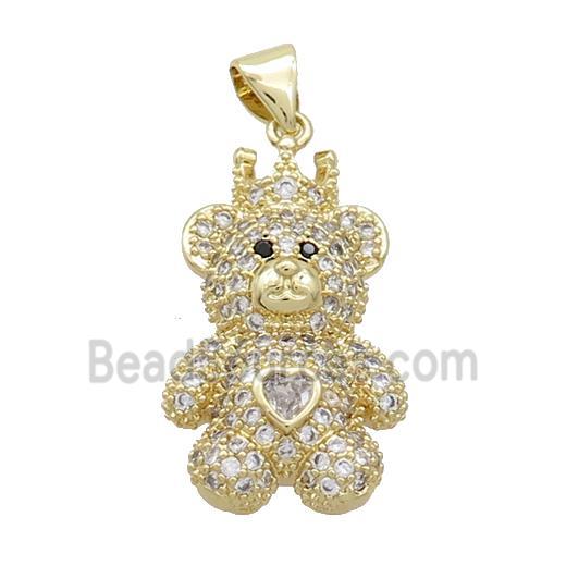 Copper Bear Pendant Pave Zircon Gold Plated