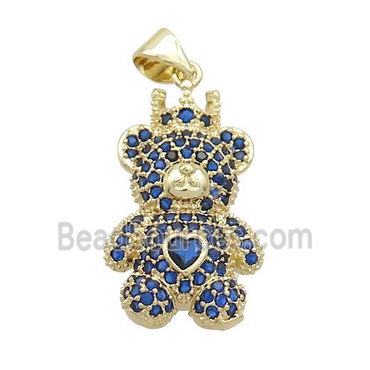 Copper Bear Pendant Pave Blue Zircon Gold Plated