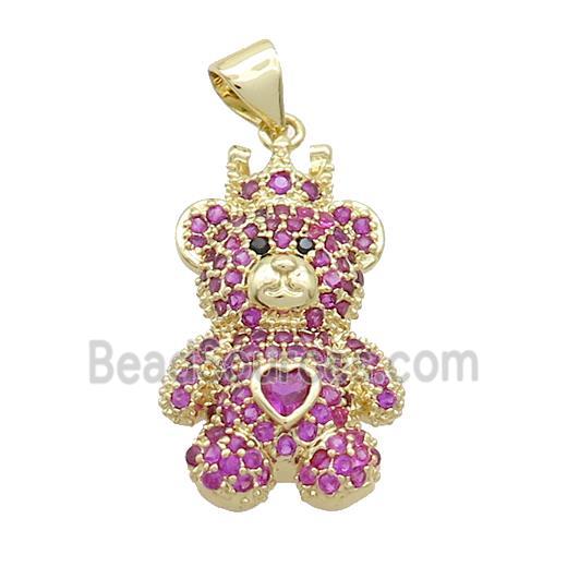 Copper Bear Pendant Pave Hotpink Zircon Gold Plated