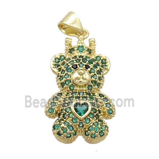 Copper Bear Pendant Pave Green Zircon Gold Plated