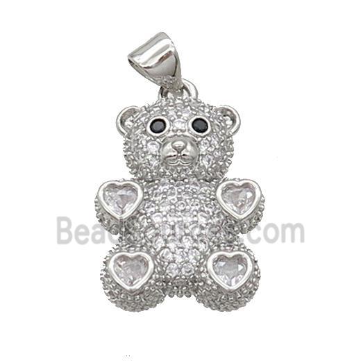 Copper Bear Pendant Pave Zircon Platinum Plated