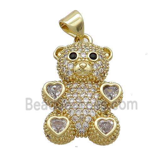 Copper Bear Pendant Pave Zircon Gold Plated