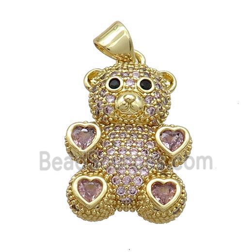 Copper Bear Pendant Pave Pink Zircon Gold Plated