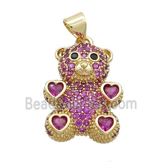 Copper Bear Pendant Pave Fuchsia Zircon Gold Plated