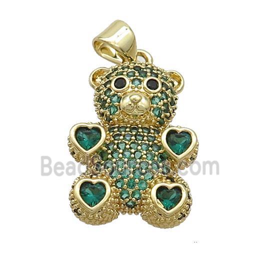 Copper Bear Pendant Pave Green Zircon Gold Plated