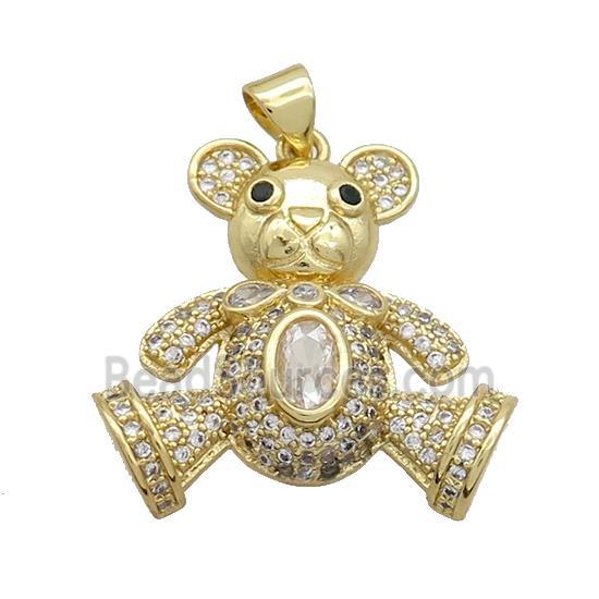 Copper Bear Pendant Pave Zircon Gold Plated