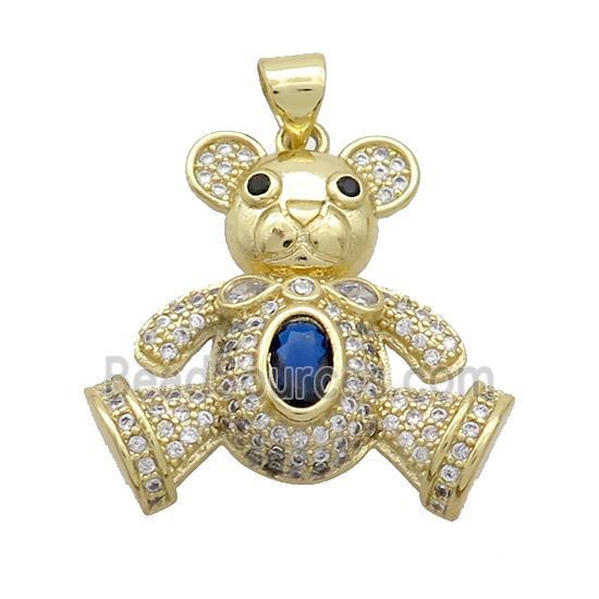 Copper Bear Pendant Pave Zircon Gold Plated