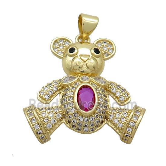 Copper Bear Pendant Pave Zircon Gold Plated