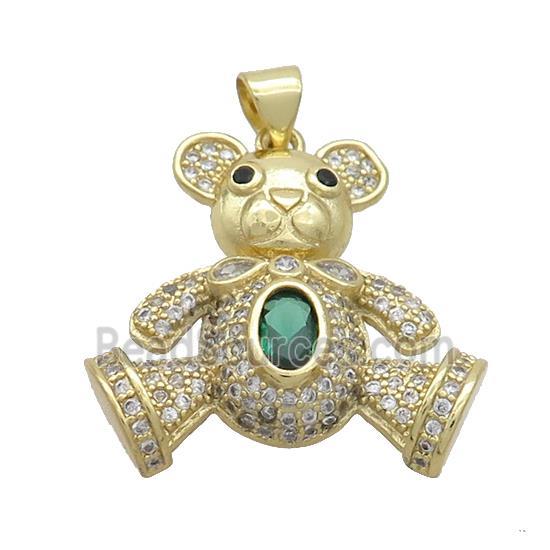 Copper Bear Pendant Pave Zircon Gold Plated