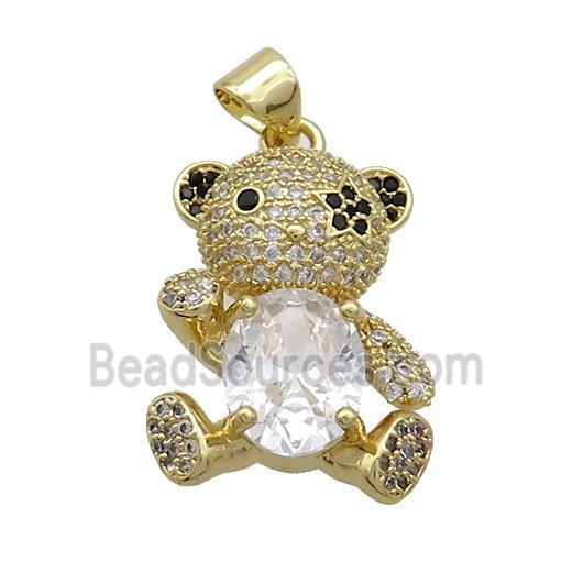 Copper Bear Pendant Pave Zircon Gold Plated