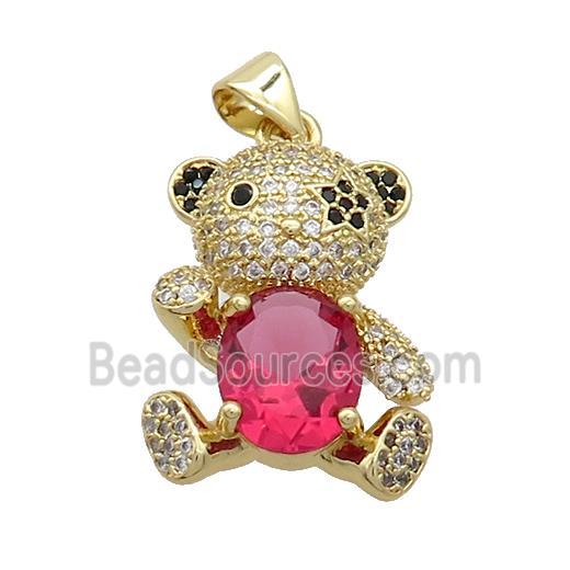 Copper Bear Pendant Pave Zircon Gold Plated