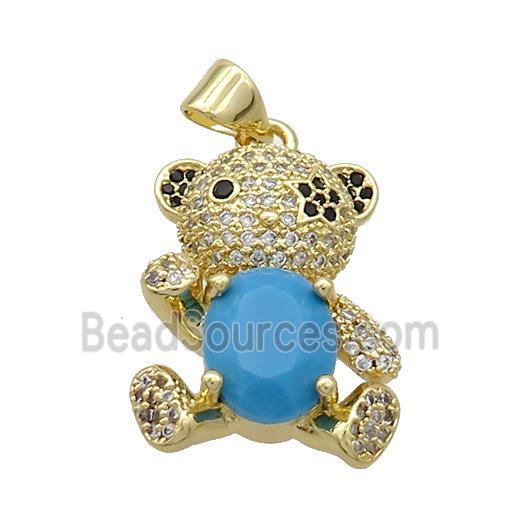 Copper Bear Pendant Pave Zircon Gold Plated