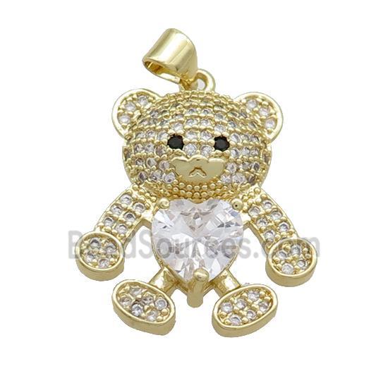 Copper Bear Pendant Pave Zircon Gold Plated