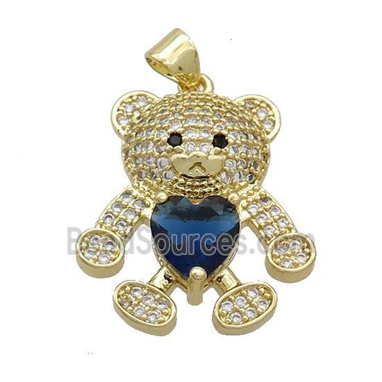 Copper Bear Pendant Pave Zircon Gold Plated