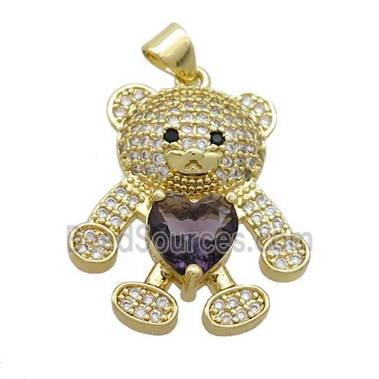 Copper Bear Pendant Pave Zircon Gold Plated