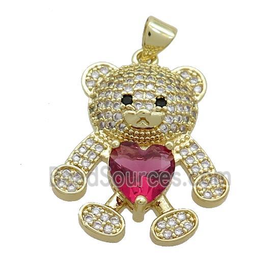 Copper Bear Pendant Pave Zircon Gold Plated