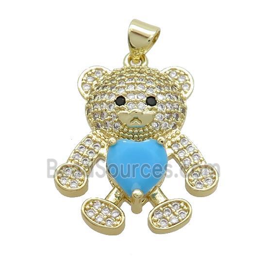 Copper Bear Pendant Pave Zircon Gold Plated