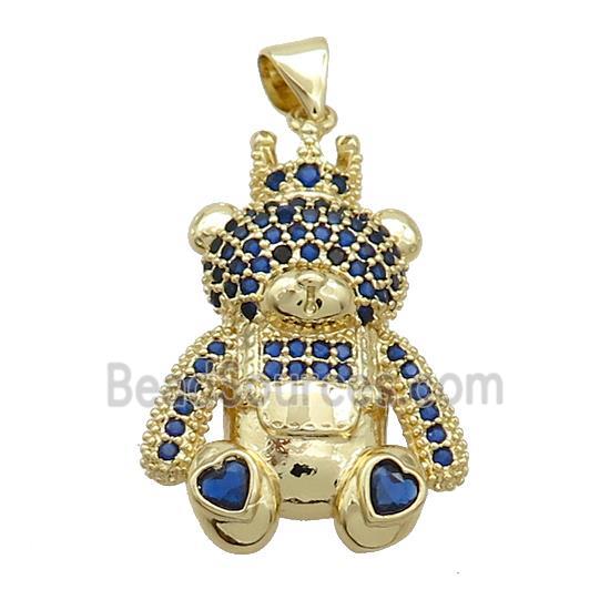 Copper Bear Pendant Pave Blue Zircon Gold Plated