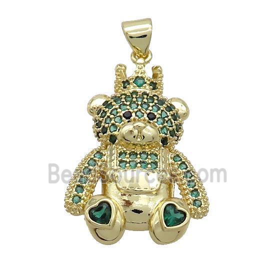 Copper Bear Pendant Pave Green Zircon Gold Plated