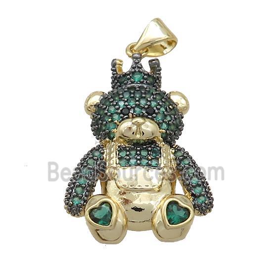 Copper Bear Pendant Pave Green Zircon Gold Plated