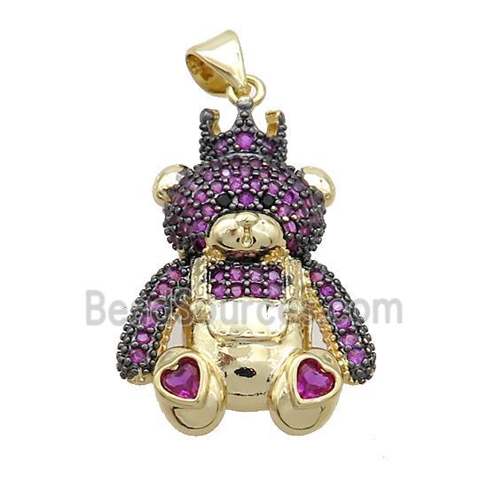 Copper Bear Pendant Pave Fuchsia Zircon Gold Plated