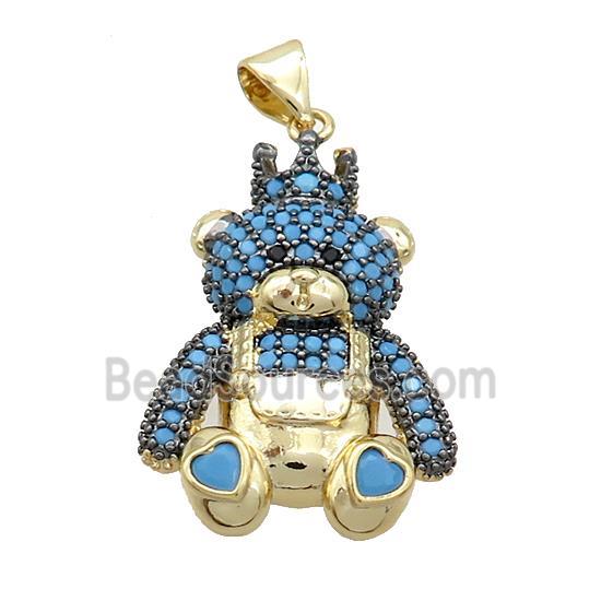 Copper Bear Pendant Pave Turqblue Zircon Gold Plated