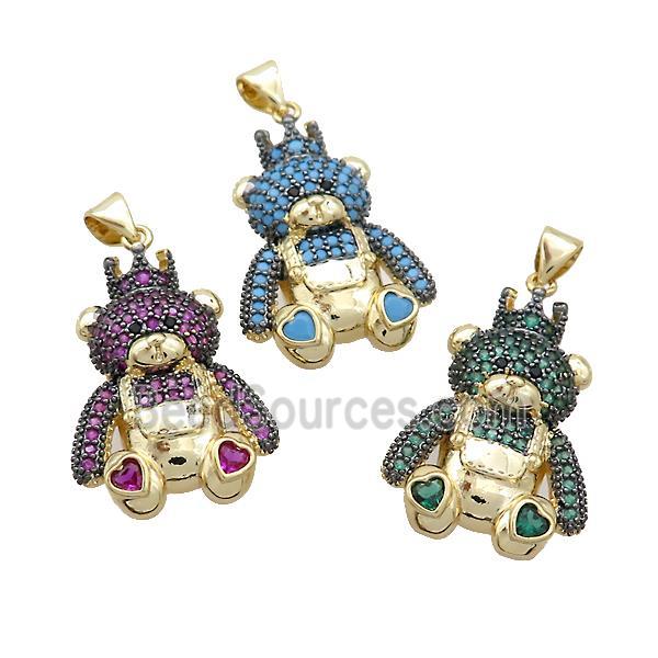 Copper Bear Pendant Pave Zircon Gold Plated Mixed