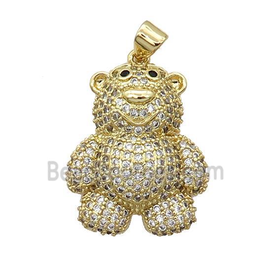 Copper Bear Pendant Pave Zircon Gold Plated