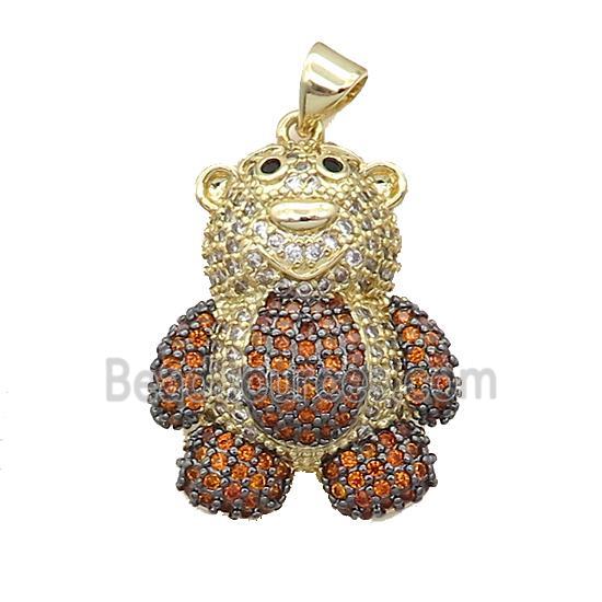 Copper Bear Pendant Pave Orange Zircon Gold Plated