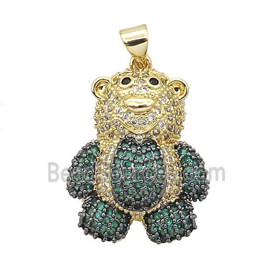 Copper Bear Pendant Pave Green Zircon Gold Plated