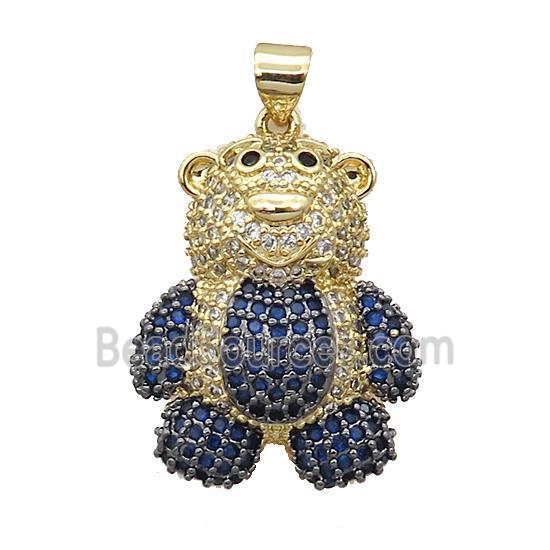 Copper Bear Pendant Pave Blue Zircon Gold Plated