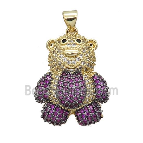 Copper Bear Pendant Pave Fuchsia Zircon Gold Plated