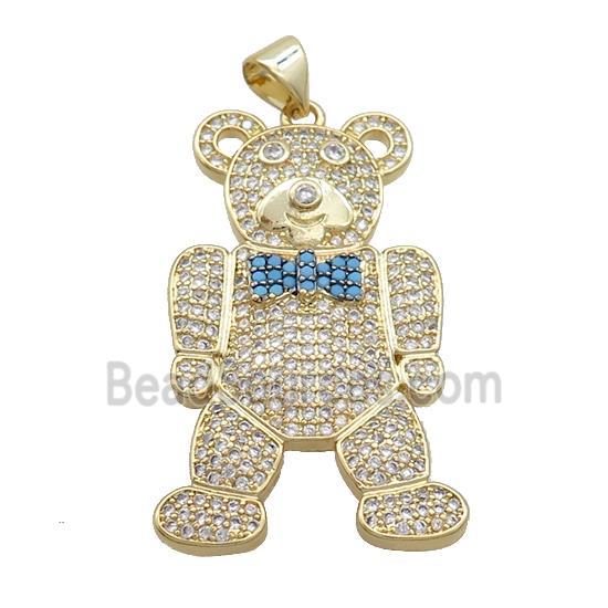 Copper Bear Pendant Pave Zircon Gold Plated