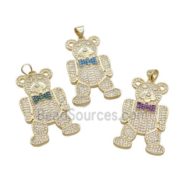 Copper Bear Pendant Pave Zircon Gold Plated Mixed