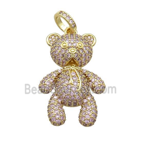 Copper Bear Pendant Pave Pink Zircon Gold Plated