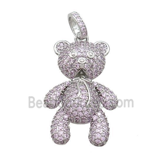 Copper Bear Pendant Pave Pink Zircon Platinum Plated