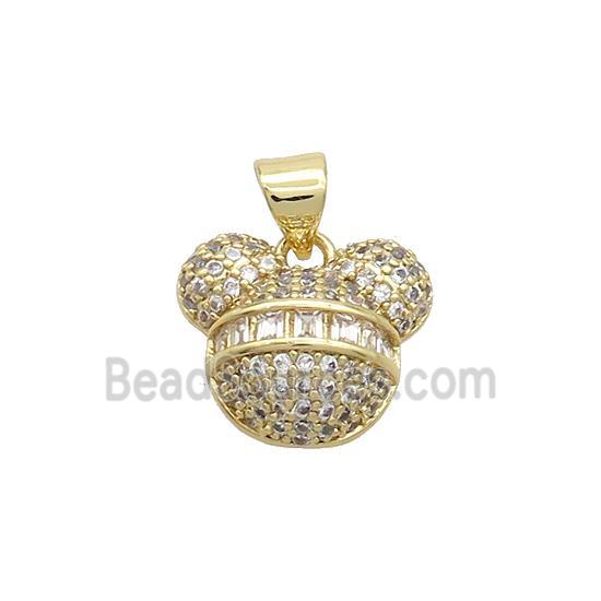 Copper BearHead Pendant Pave Zircon Gold Plated