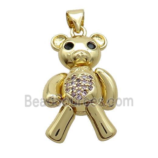 Copper Bear Pendant Pave Pink Zircon Gold Plated