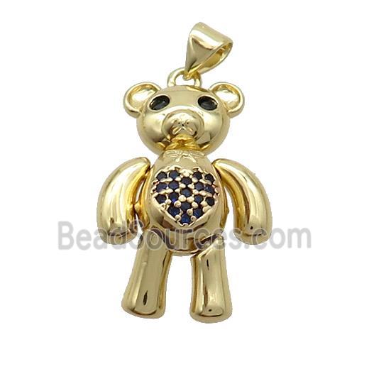 Copper Bear Pendant Pave Black Zircon Gold Plated