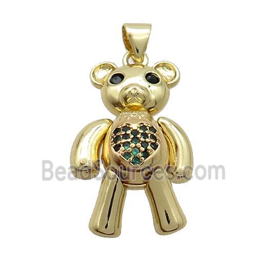 Copper Bear Pendant Pave Green Zircon Gold Plated