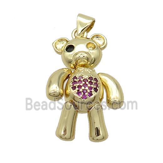 Copper Bear Pendant Pave Fuchsia Zircon Gold Plated