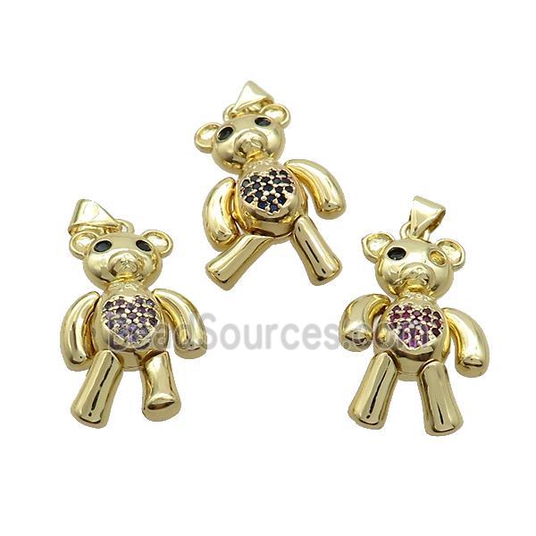 Copper Bear Pendant Pave Zircon Gold Plated Mixed