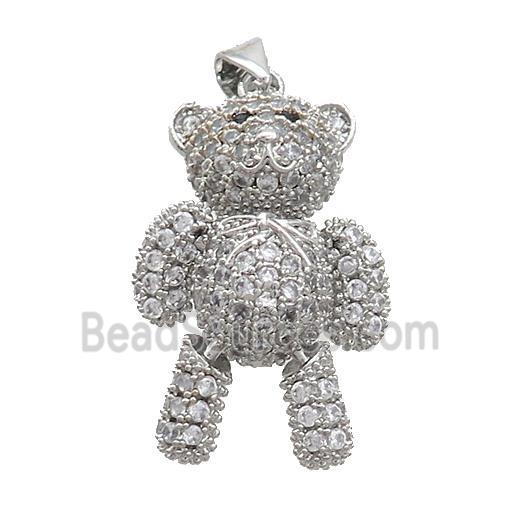 Copper Bear Pendant Pave Zircon Platinum Plated