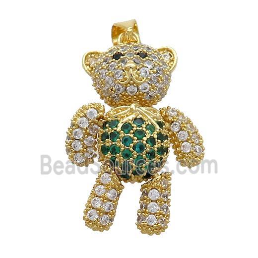 Copper Bear Pendant Pave Zircon Green Gold Plated