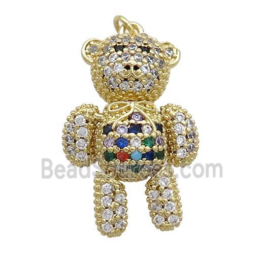 Copper Bear Pendant Pave Zircon Multicolor Gold Plated