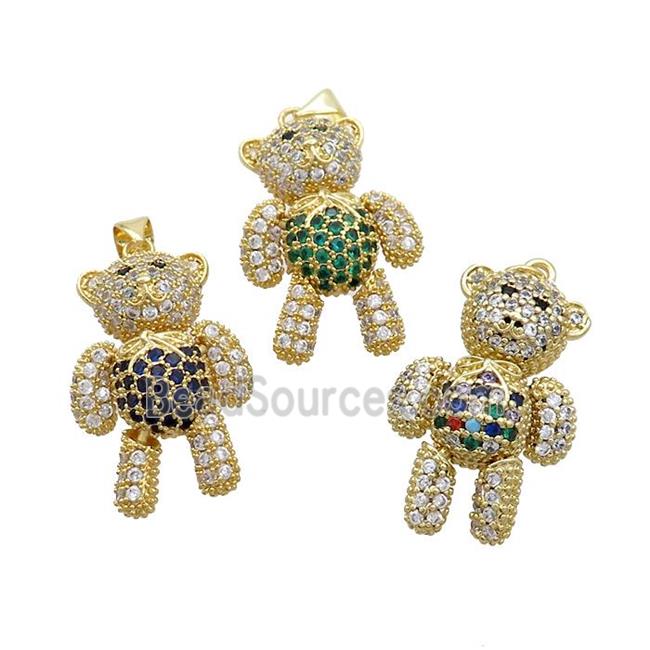 Copper Bear Pendant Pave Zircon Gold Plated Mixed