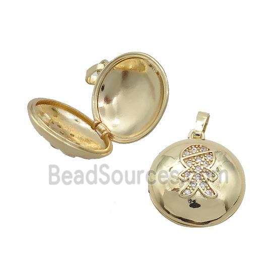 Copper Locket Pendant Pave Zircon Coin Circle Boy Gold Plated